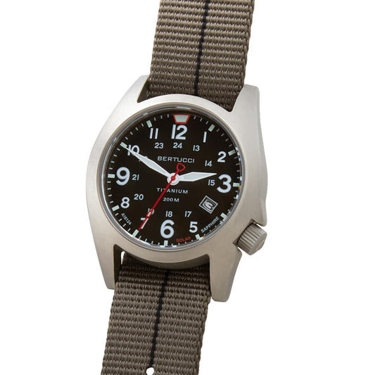 Bertucci A-7TS RETROSPEC™ Solar Black Dial, Ghost Gray™ w/ Black Pro-Stripe™ 41mm Titanium Watch