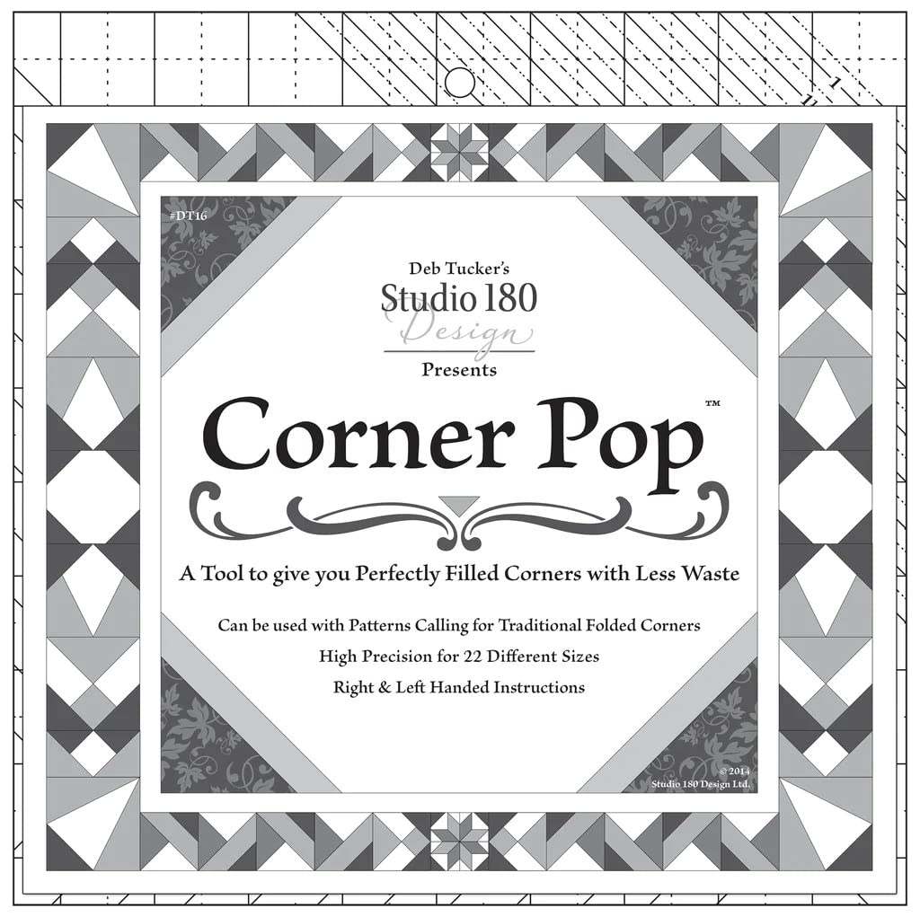 Corner Pop by Studio 180 Design clear 9.5 x 9.5 inch acrylic quilting ruler for trimming and adding fabric corners

