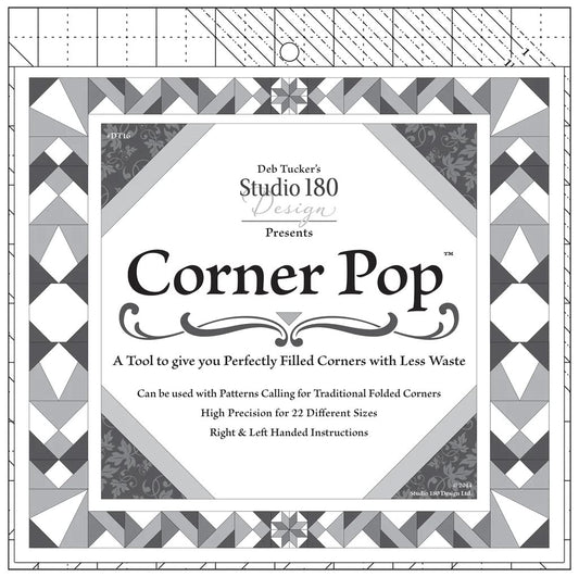 Corner Pop by Studio 180 Design clear 9.5 x 9.5 inch acrylic quilting ruler for trimming and adding fabric corners

