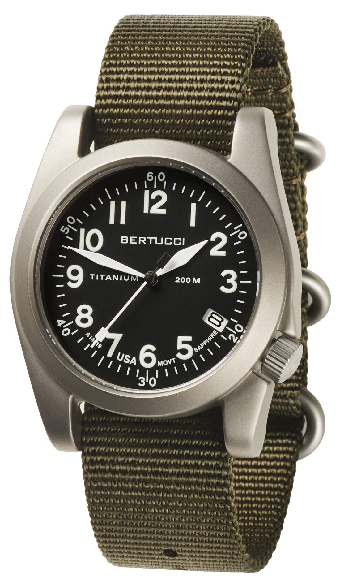 Bertucci A-11T Americana 13331 men's field watch black dial olive nylon band