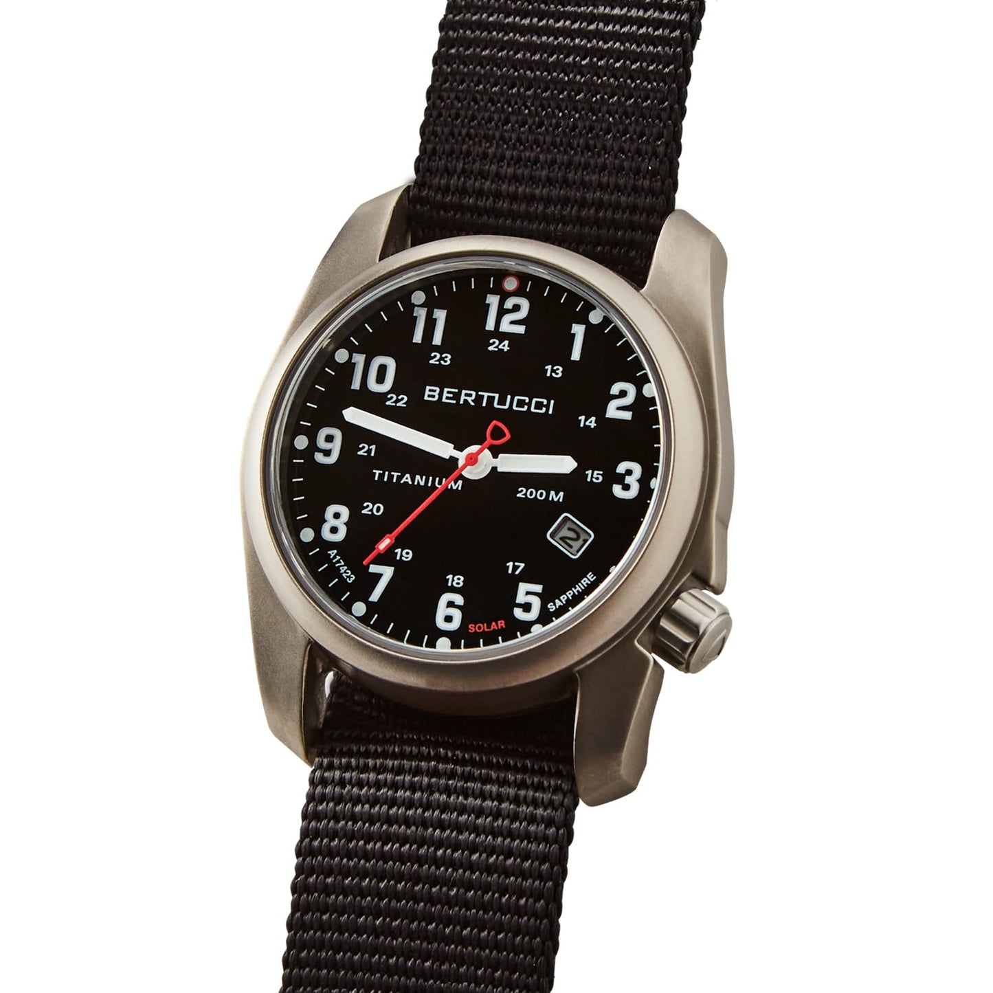 Bertucci A-2TS Solar Classic Black Dial with Black Nylon Band 40mm Titanium Watch