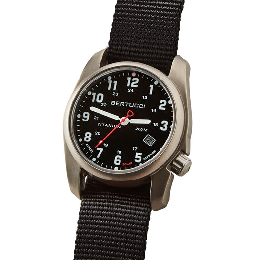 Bertucci A-2TS Solar Classic Black Dial with Black Nylon Band 40mm Titanium Watch