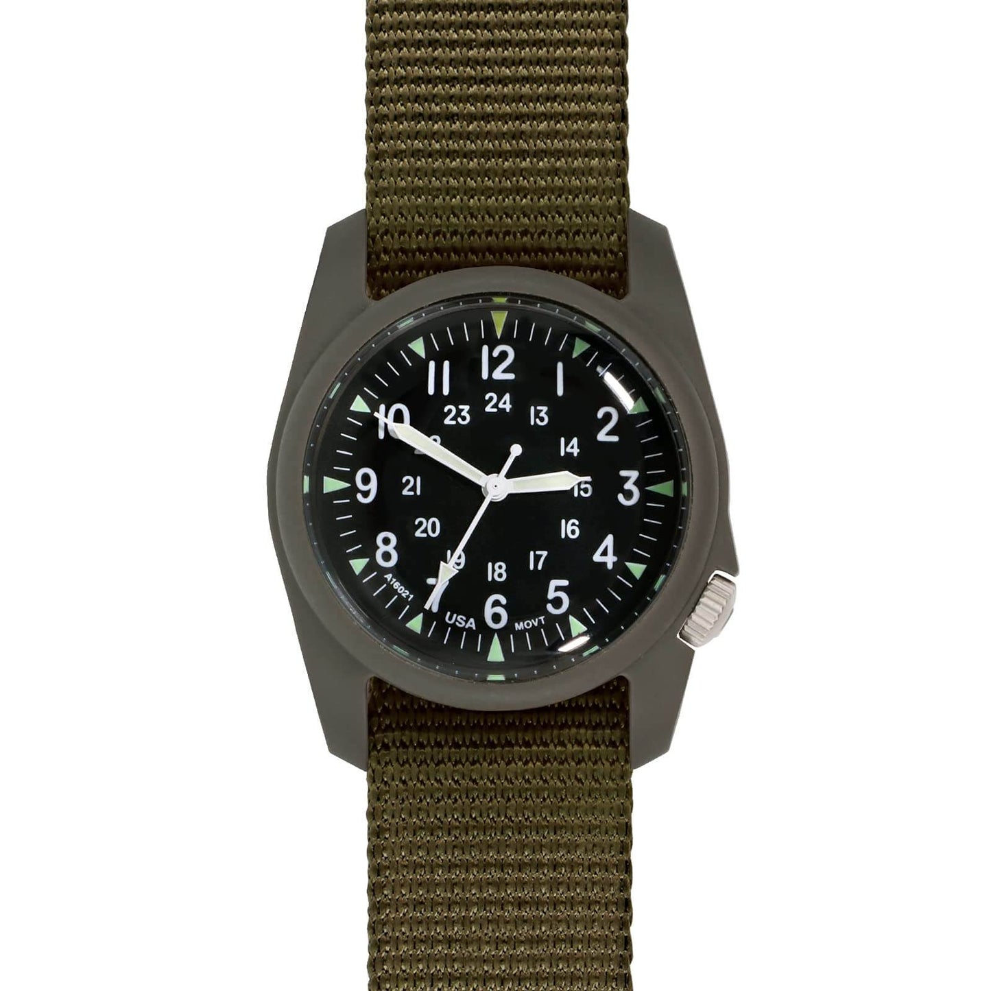 BERTUCCI Black Dial Dark Olive Case RETROFORM™ OD Nylon Band Wrist Watch