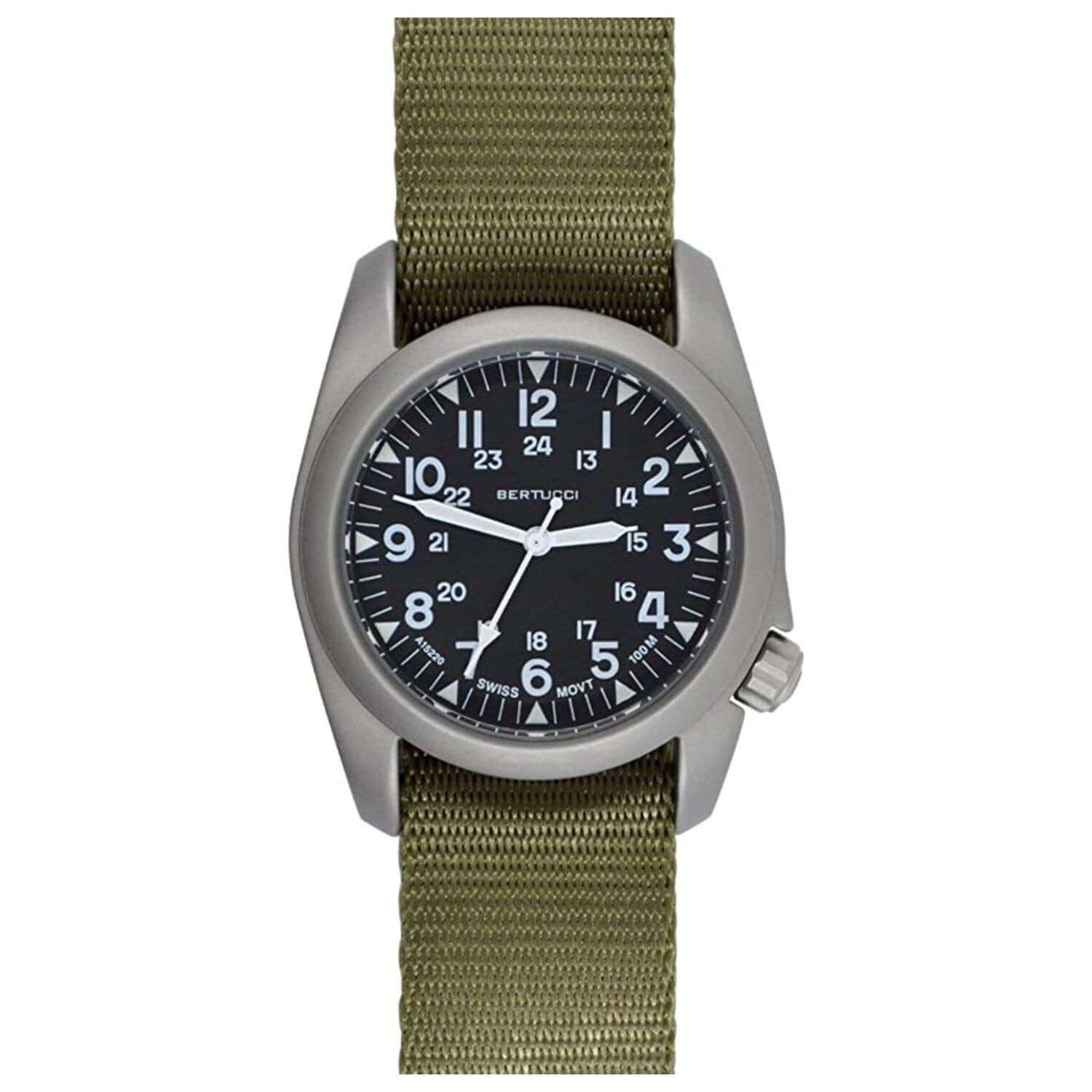 Bertucci A-2s Vintage 11501 black dial field drab comfort-webb nylon band