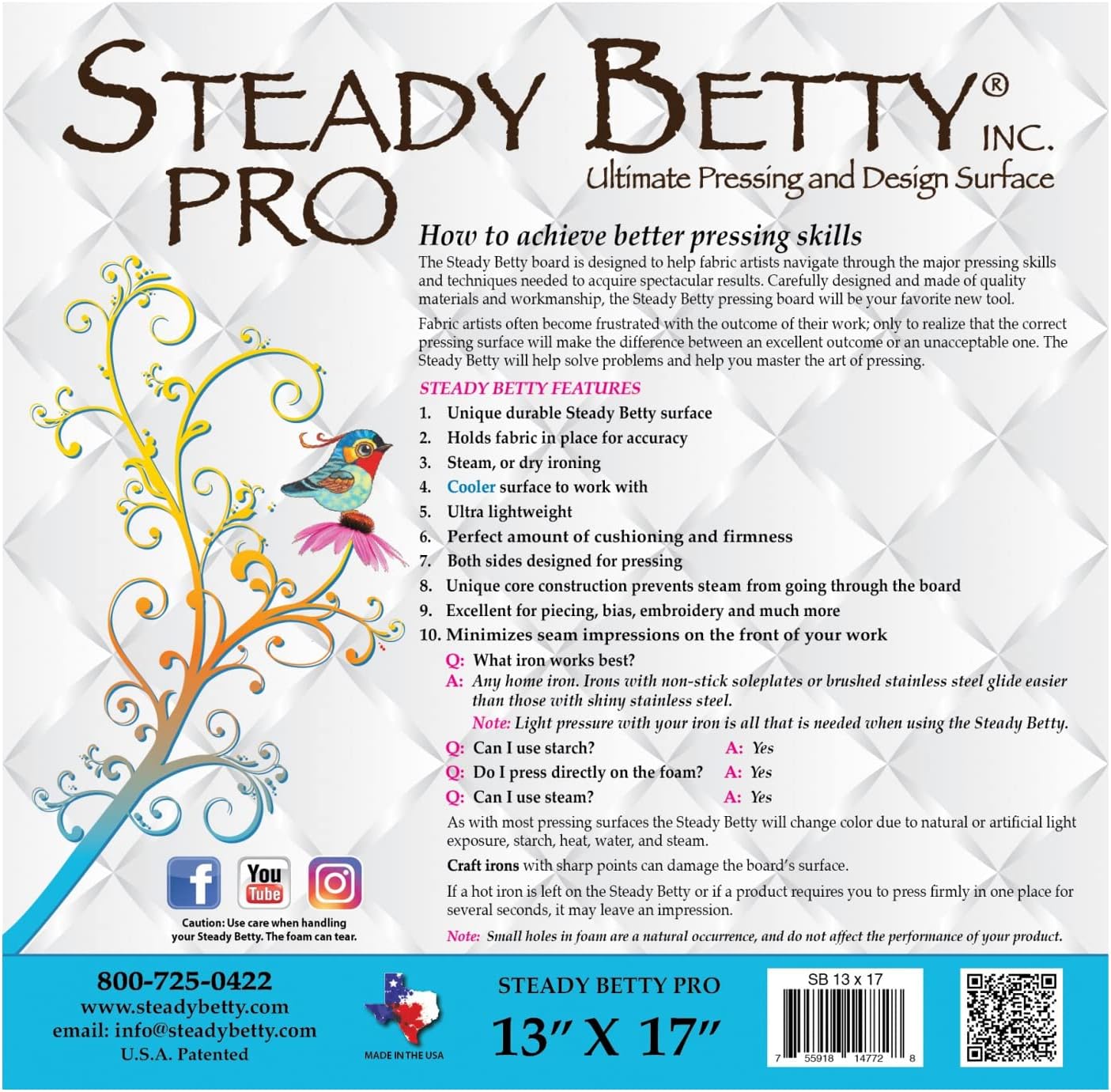 Steady Betty Pro 13in x 17in gray pressing and design surface for quilting and sewing projects

