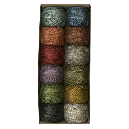 Valdani All Through The Night Favorites Size 8 pearl cotton set with 12 multicolor balls of hand-dyed thread for embroidery, crochet, and quilting

