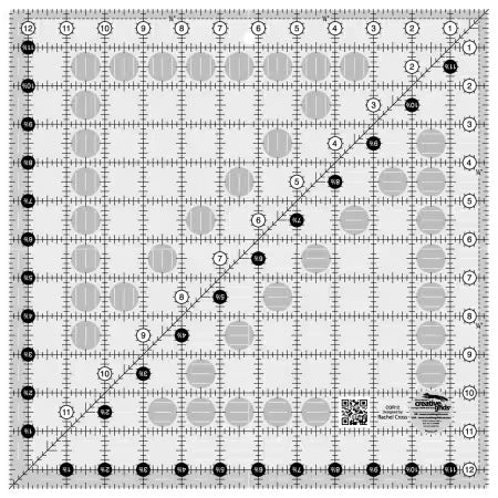 Creative Grids 12-1/2 x 12-1/2 inch square quilt ruler CGR12 with non-slip grip and black and white grid markings

