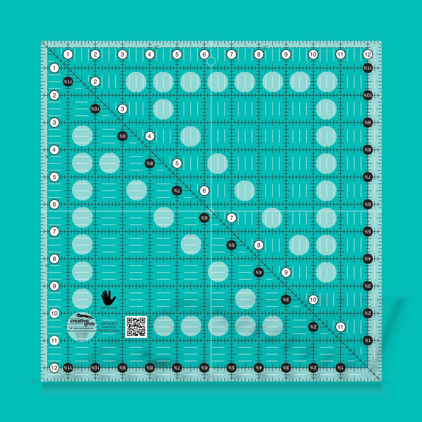 Creative Grids Quilt Ruler Left Handed 12-1/2in x 12-1/2in Square - CGR12LEFT