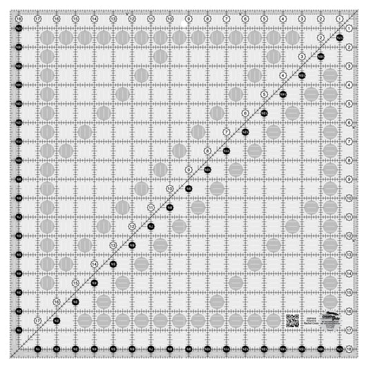 Creative Grids 18.5 x 18.5 inch non-slip acrylic square quilt ruler CGR1818 with 45 degree diagonal and 1/4 inch seam lines