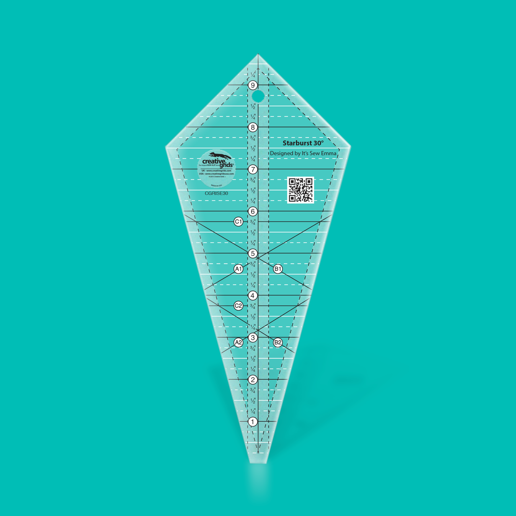 Creative Grids acrylic 30 degree triangle quilting ruler 9.5in for Starburst blocks – non-slip, made in USA
