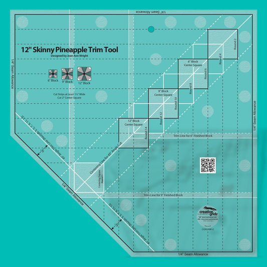 Creative Grids 12in Skinny Pineapple Trim Tool Quilt Ruler - CGRJAW12