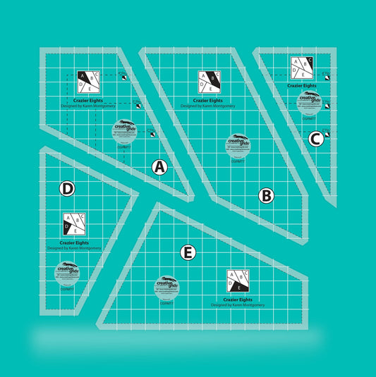 Creative Grids Crazier Eights acrylic template set CGRMT7 for 8 inch crazy quilt blocks with non-slip grip

