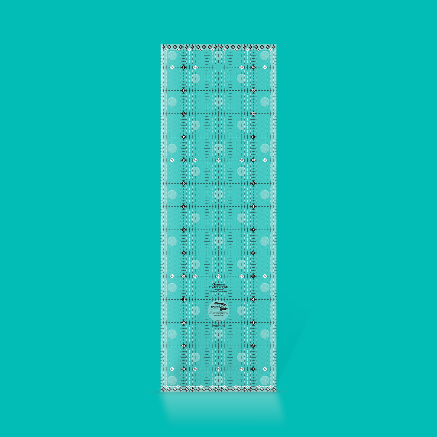 Creative Grids Charming Itty-Bitty Eights 5 x 15 inch rectangle quilt ruler CGRPRG3 with non-slip grip and 1/8 inch grid markings

