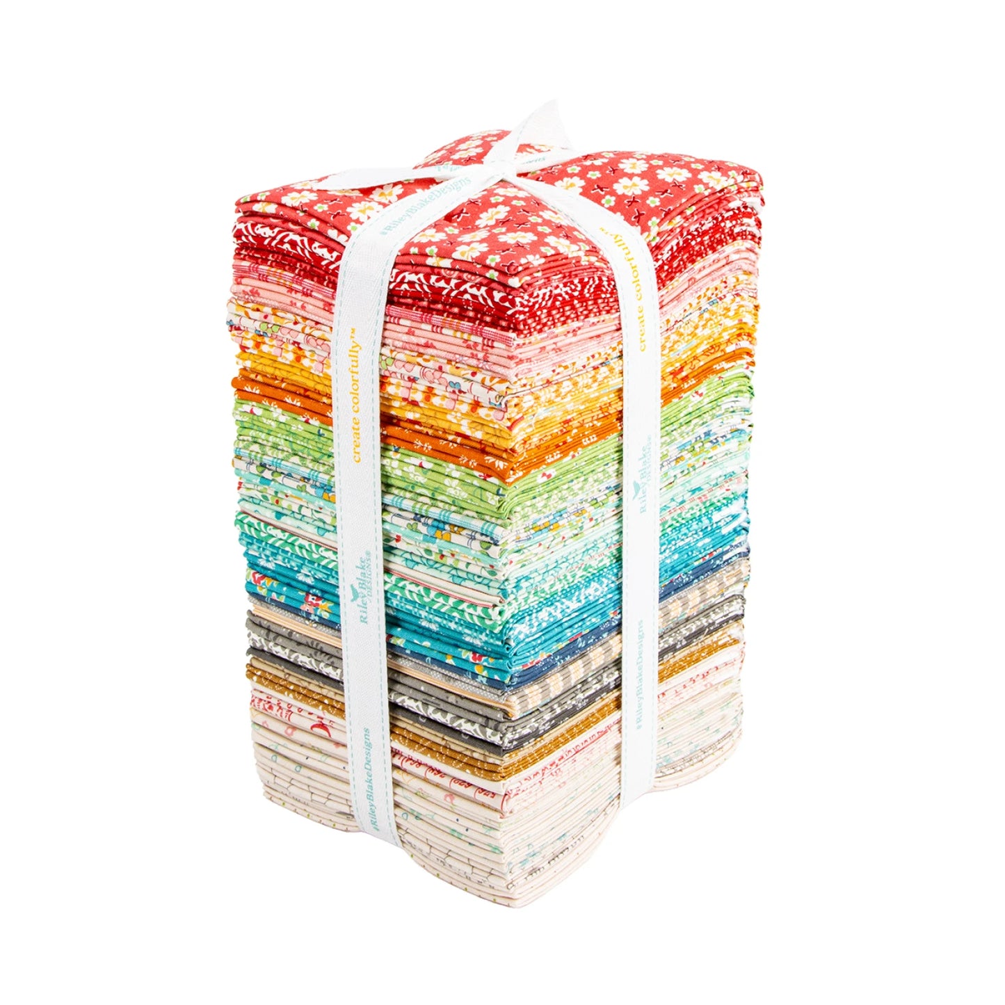 Riley Blake Farmer’s Daughter fat quarter bundle with coordinating farmhouse and country-style prints stacked together for quilting and sewing projects.

