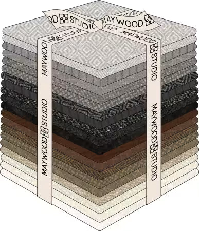 Maywood Studio Woolies Flannel Neutrals Vol. 2 fat quarter bundle with 20 folded 100% cotton flannel pieces in soft neutral plaids and textures
