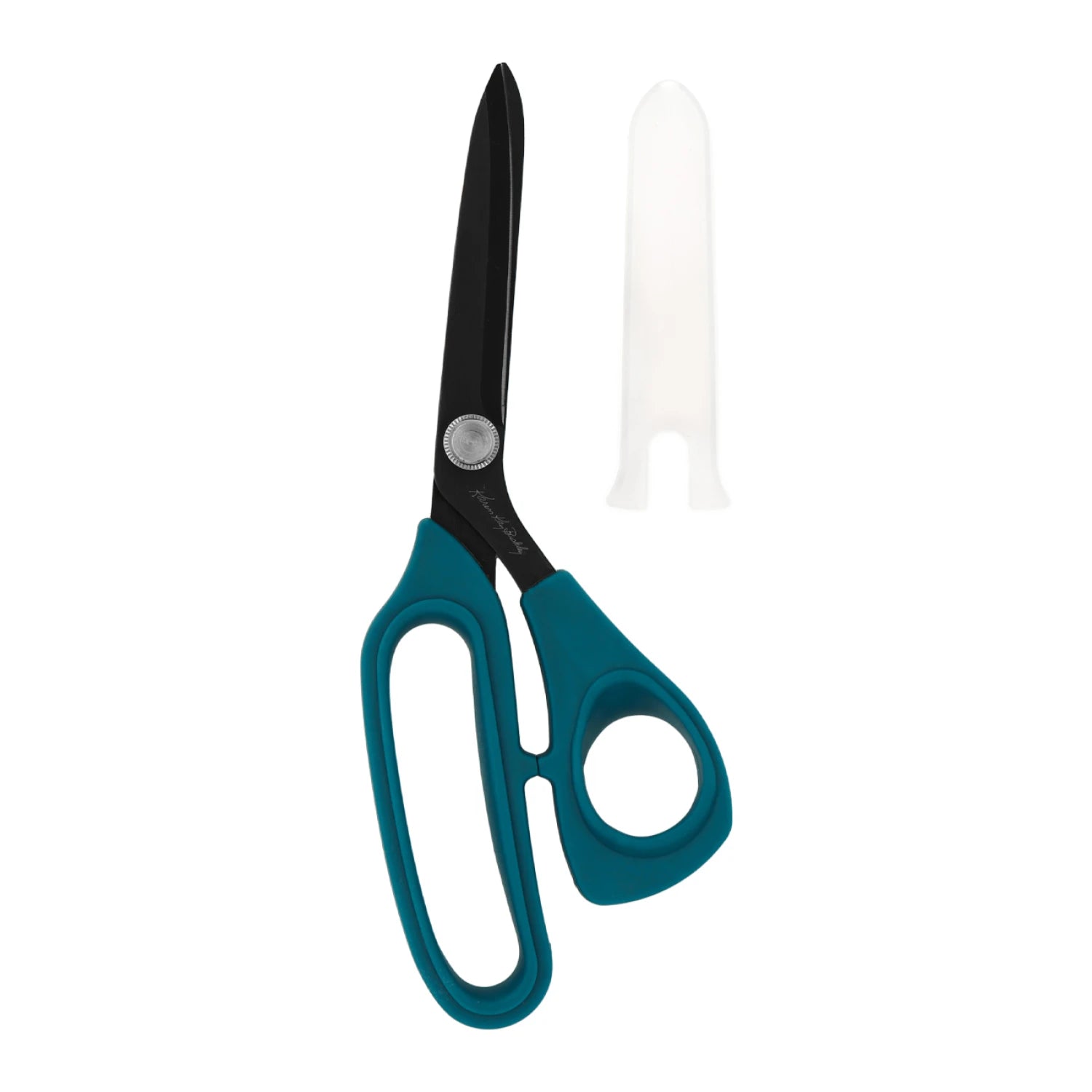 Perfect Scissors dark teal 8-1/2 inch fabric scissors with bent handle and black micro-serrated non-slip blades

