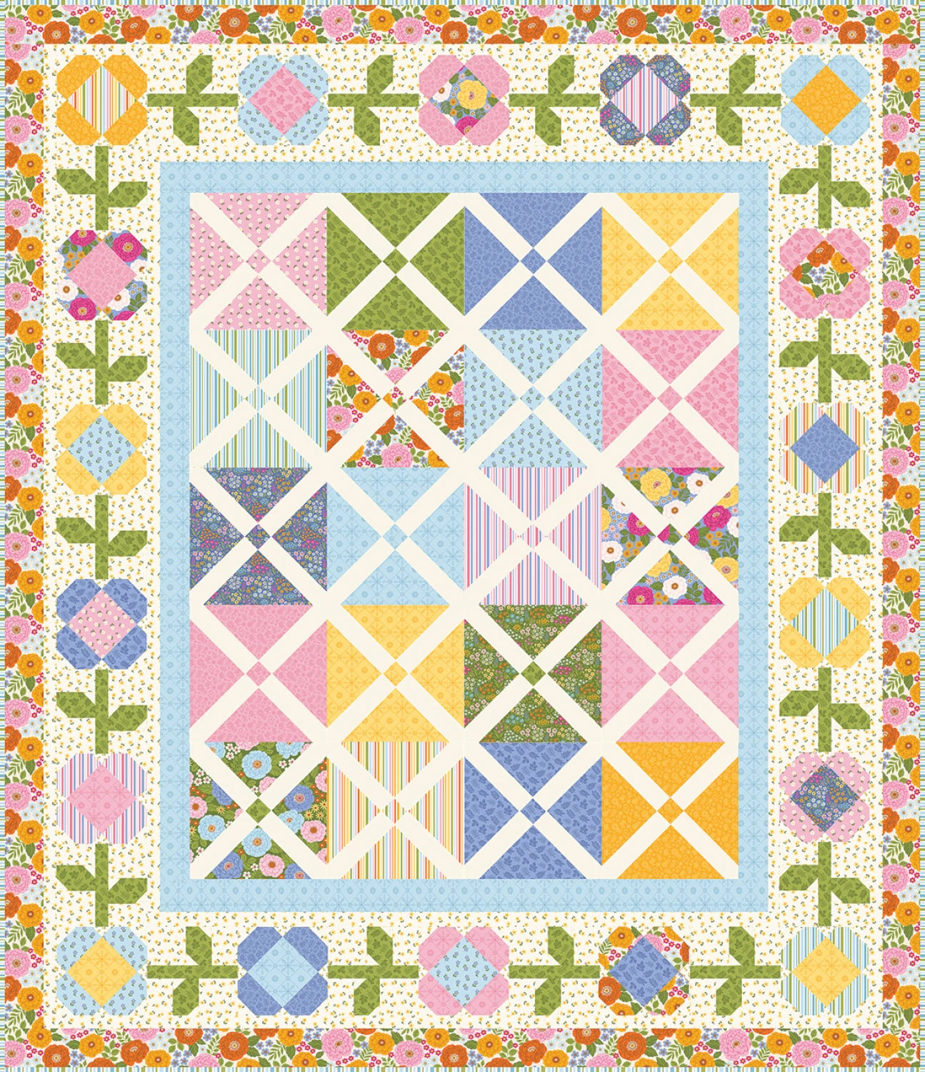 Riley Blake Little Darlin Plaid and Posies Quilt Kit – KT-16970, 100% Cotton