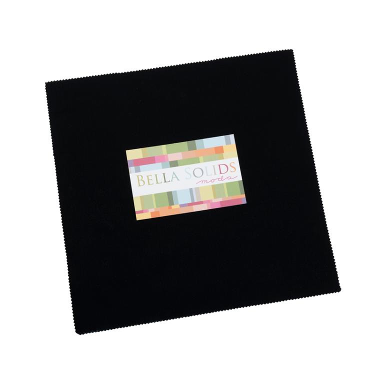 Black Bella Solids Layer Cake by Moda Fabrics — 42 precut 10-inch black cotton quilting squares