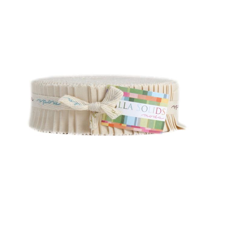 Moda Bella Solids Honey Bun 9900HB 12 roll of 1.5 inch 100% cotton solid quilting strips from Moda Fabrics
