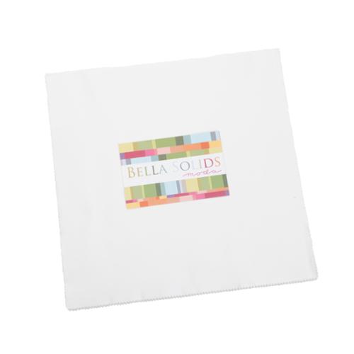 Moda Bella Solids Layer Cake White 9900LC 98 stack of 10 inch solid white 100% cotton quilting squares from Moda Fabrics
