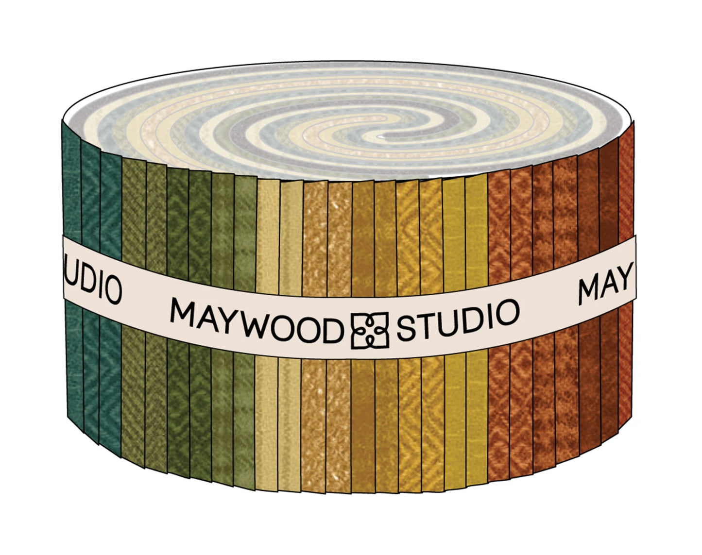 Maywood Studio Woolies Flannel Desert Sunset bundle with 40 rolled 2.5 inch multicolor cotton flannel strips in warm sunset tones
