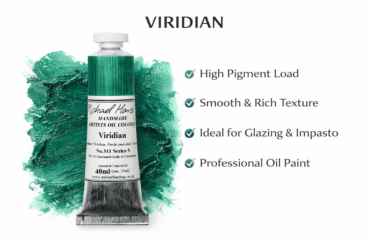 Michael Harding Artist Oil Colours, Viridian, 40ml Tube, 51140