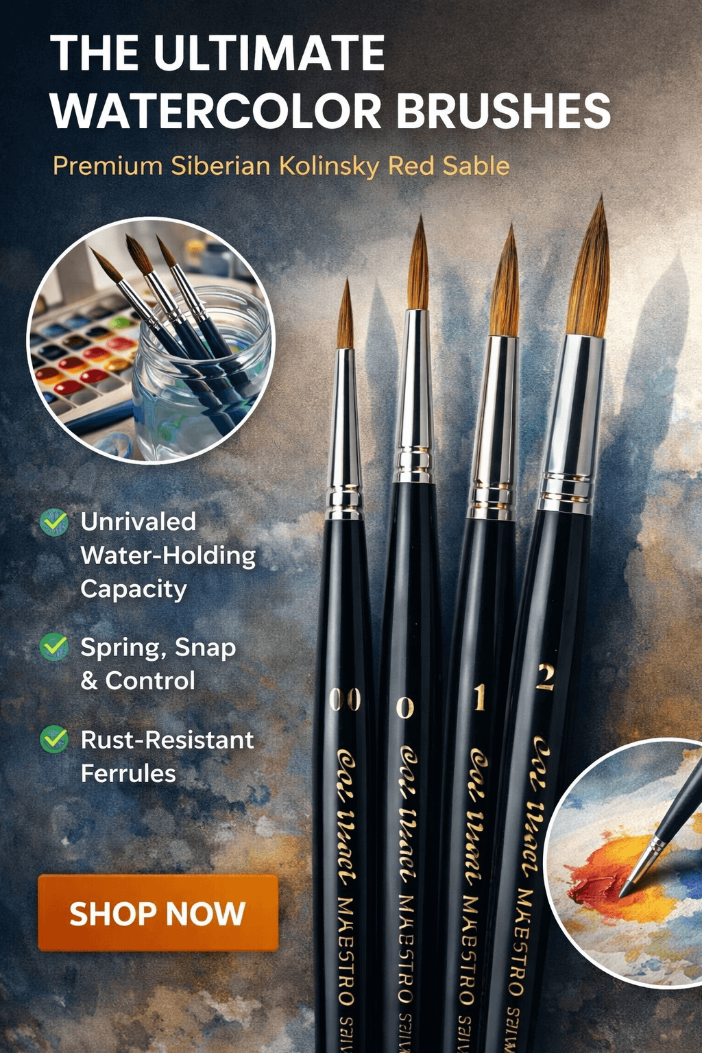 Da Vinci Maestro Kolinsky Red Sable Watercolor Brushes – Set of 4